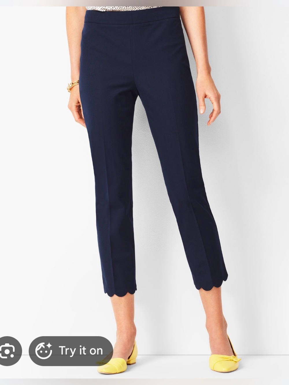 Talbots Navy Scalloped-Cuff Cropped Pants